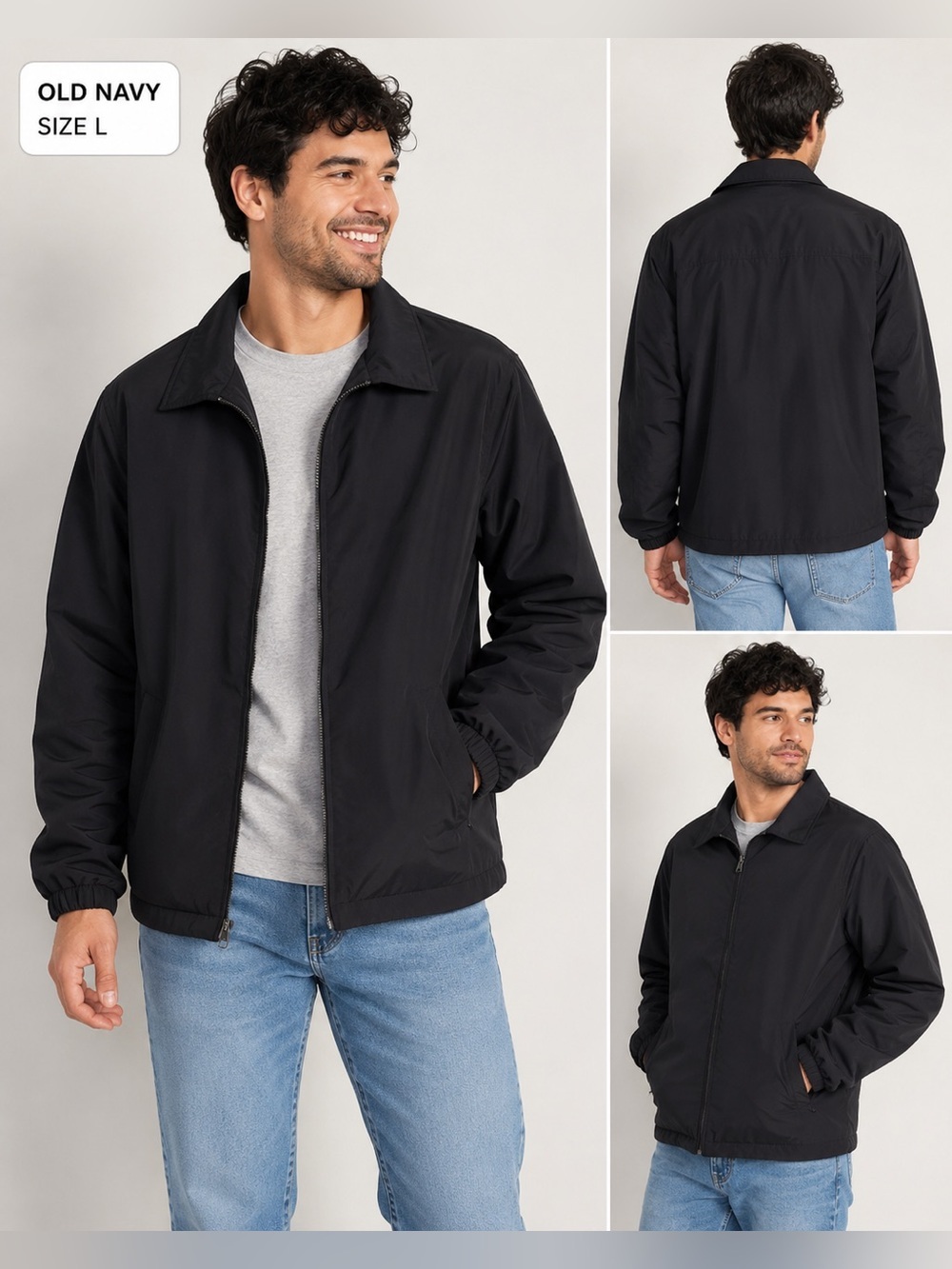 OLD NAVY men water resistant rain coat black jacket /size L